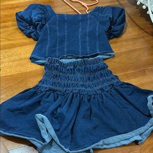 Habitual Girls Denim-Look Navy Blue Two-Piece Matching Set